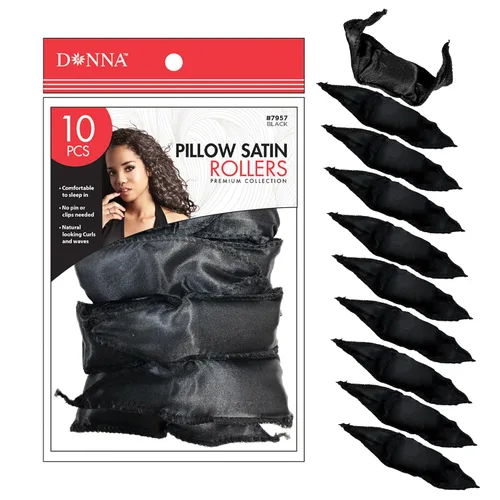 Vista 9 de DONNA Rodillos de espuma de satén sedoso de 1.25 pulgadas (D) 6 piezas XL rizadores y clips sin calor para peluquería negro
