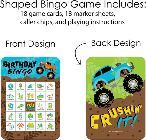 Vista 3 de Big Dot of Happiness Smash and Crash - Monster Truck - Tarjetas de bingo con imágenes y marcadores - Juego de bingo para fiesta de cumpleaños