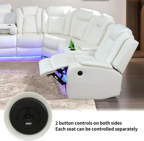 Vista 5 de Juego de sofá modular reclinable eléctrico para sala de estar, sofá modular reclinable de cuero con mesa auxiliar, soporte para tazas, consola