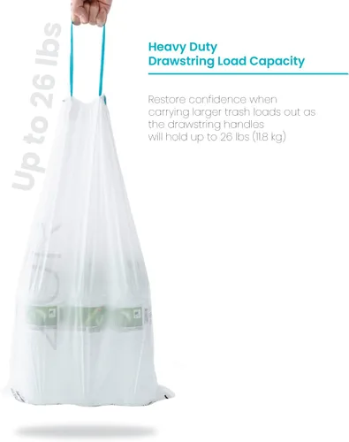Vista 5 de Home Zone Living Paquete de 2 bolsas de basura de cocina de 5 galones con asas de cordón, diseño personalizado resistente para forros de reciclaje