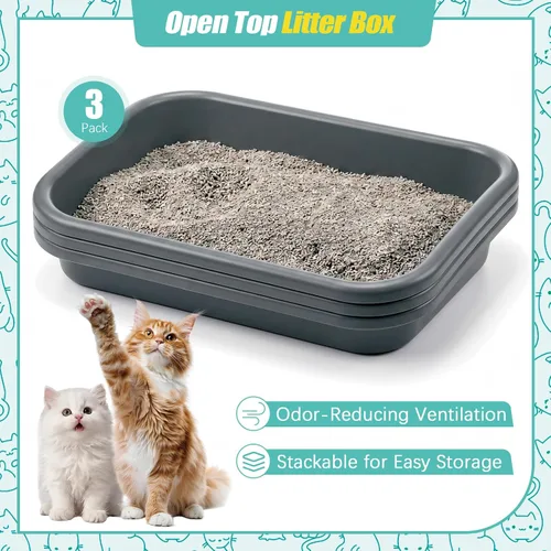Vista 10 de Uiifan Caja de arena grande para gatos de entrada baja, 3 piezas, gris