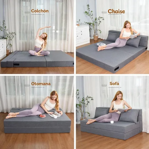 Vista 3 de Fvkind Sofá cama plegable, silla cama plegable con funda extraíble lavable, sofá plegable desplegable convertible con almohada, sofá futón para sala