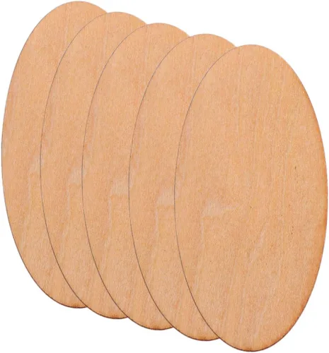 Vista 7 de 60 piezas de recortes de madera sin acabar, piezas de madera ovaladas, discos de madera, rebanadas para manualidades, boda, Navidad, adornos