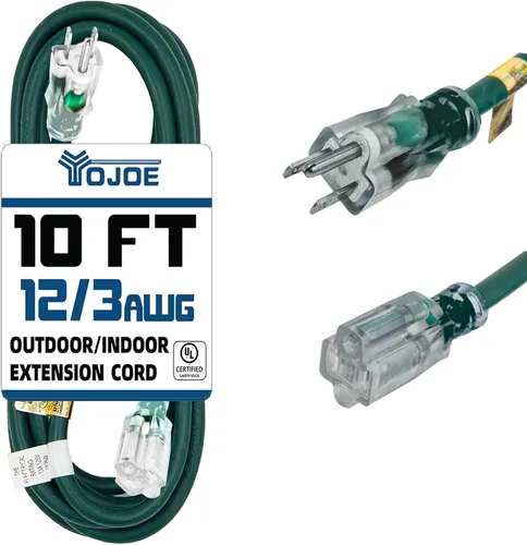 Vista 14 de YOJOE Extensión de cable para interiores y exteriores con extremo iluminado, cable resistente de 3 puntas 15A a prueba de inclemencias del tiempo