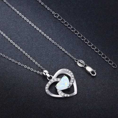 Vista 3 de Cuoka Collar con dije de corazón y estrella de luna y estrella con forma de corazón y ópalo con texto en inglés "I Love Y ou to The Moon and Back