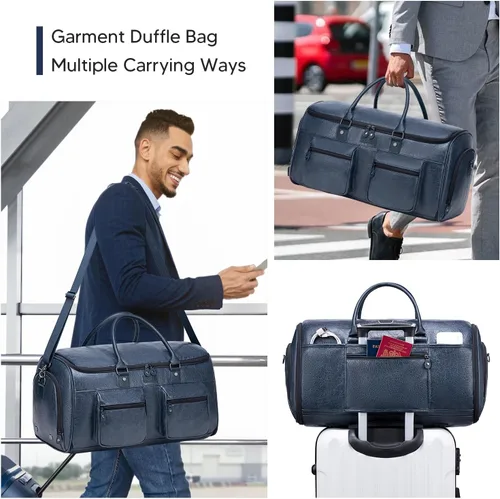 Vista 7 de Bolsa de cuero para ropa de viaje, Azul, Elegante