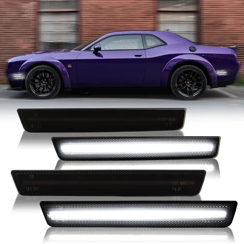 Vista 8 de Luces LED de señalización lateral para parachoques delantero, lámparas de señal de estacionamiento ámbar para Dodge Challenger 2015-2023, lente