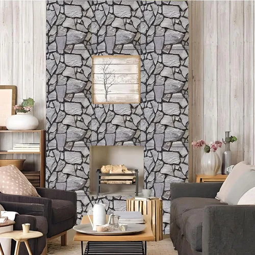 Vista 3 de Paneles de pared 3D de piedra sintética para despegar y pegar, 10 piezas autoadhesivas e impermeables, paneles de pared decorativos texturizados