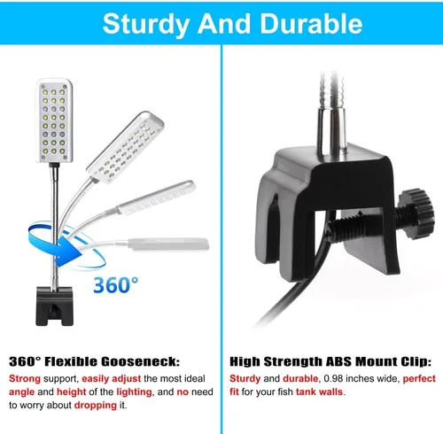 Vista 6 de DaToo Luz de acuario pequeña luz LED clip para pecera 1.5W con temporizador y atenuador, 1 año de garantía