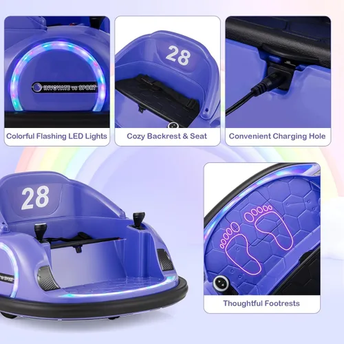 Vista 8 de Costzon Coche de parachoques eléctrico de 12 V para niños con control Morado oscuro