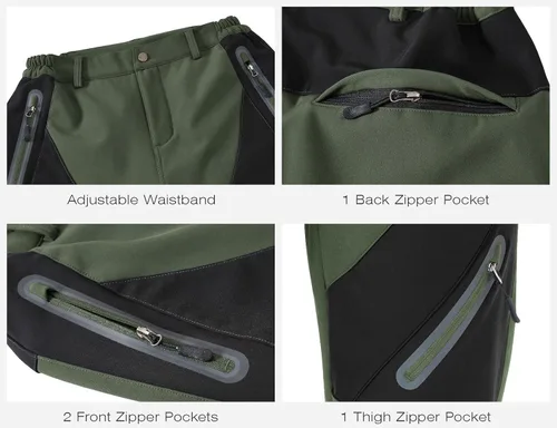 Vista 5 de Rdruko Pantalones de nieve para mujer, impermeables, aislados, con forro polar, térmico, para esquí, senderismo, pantalones de snowboard Verde
