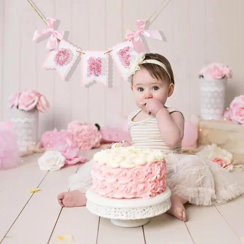 Vista 6 de Cartel de flor para silla alta de primer cumpleaños – Cartel de un cumpleaños rosa y dorado, decoración de princesa de primer cumpleaños, cartel