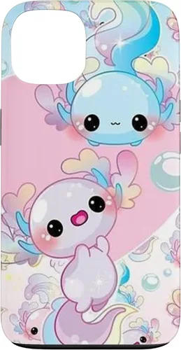 Vista 7 de Linda funda Kawaii Axolotl azul y rosa para iPhone 17