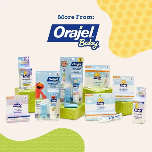 Vista 6 de Orajel Tabletas refrescantes para bebés para dentición con vitamina D, 100 tabletas de disolución rápida, color blanco