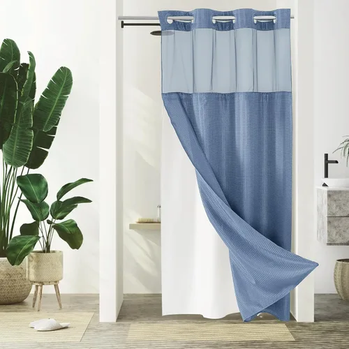 Vista 29 de Gibelle: cortina de ducha pequeña para baño de 36x74, cortina de ducha de punto gofre con juego de forro de tela a presión, no necesita ganchos