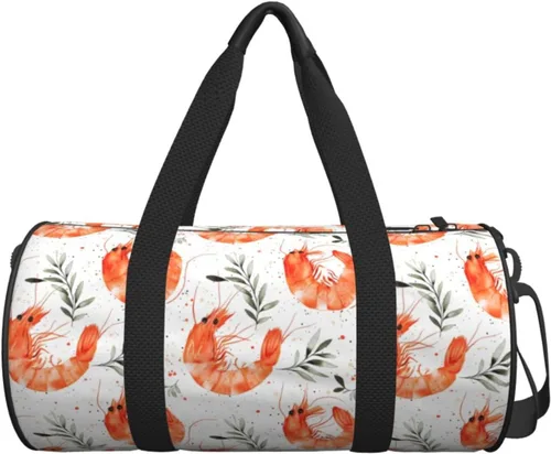 Vista 7 de Large Duffle Bag for Travel - Shrimp Leaves Retro Print Gym Bag for Women Men, Travel Foldable Bags for Women Men with Zippered Multiple Pockets