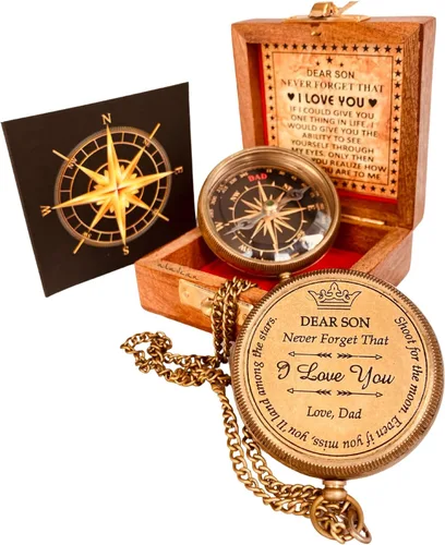 Vista 7 de Regalo para hijo de mamá y papá Brújula grabada de 5 cm - Regalos del padre al hijo, regalos de mamá al hijo para graduación 2025, bautizo