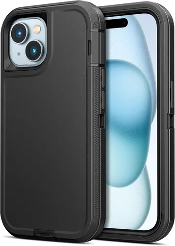 Vista 7 de Jelanry - Funda para iPhone 15 5G, protección resistente, resistente, color negro Dropproof & Dual-Layer Protective Back Cover with Port Anti