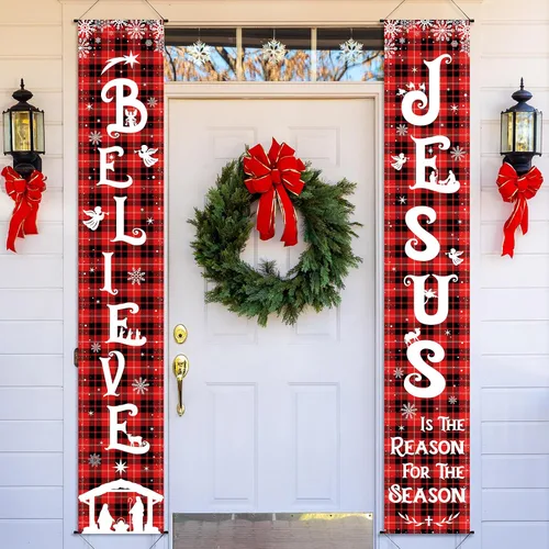 Vista 8 de Tiamon Cartel de Navidad para porche delantero, letrero de belén religioso de invierno, cartel colgante de vacaciones, decoración de Navidad