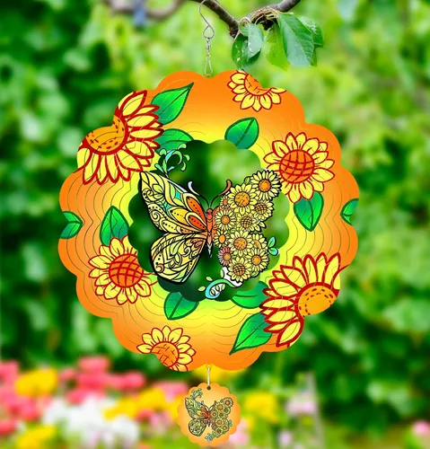 Vista 11 de Molinillos de viento de abeja para patio y jardín, 12 pulgadas de metal grande giratorio de viento colgante para mujeres/hombres, esculturas