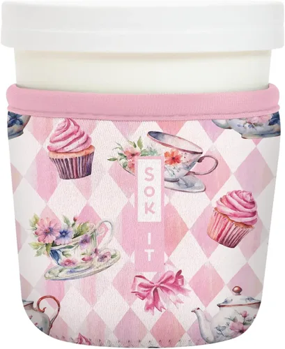 Vista 105 de Sok It IceCreamSok - Funda de neopreno aislada (flores abstractas, pintas de helado cónicas)