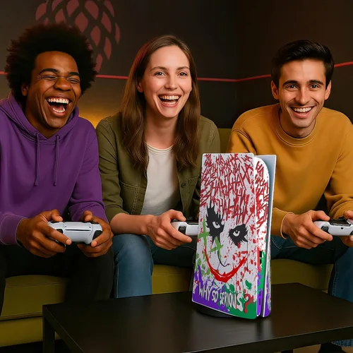 Vista 6 de Skin Sticker for Game Console 5 Cover - Clown Art, Compatible with Both Disc Edition & Digital Edition (not Slim Ver) - 2 Controller Skins & Console