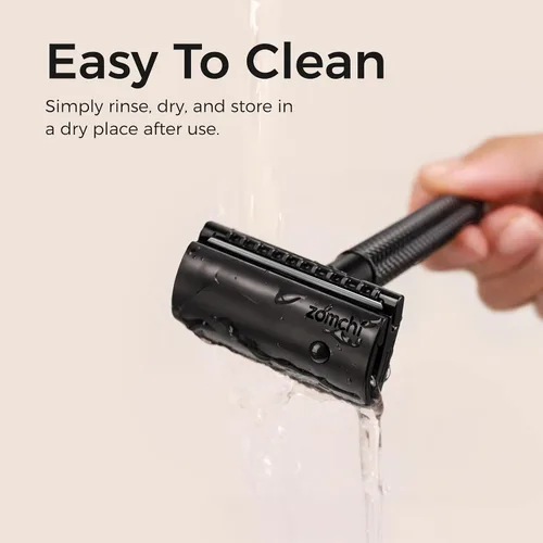 Vista 8 de Maquinilla de afeitar de seguridad de doble borde con mango de textura,Maquinilla de afeitar de metal para hombres y mujeres,Se adapta a todas