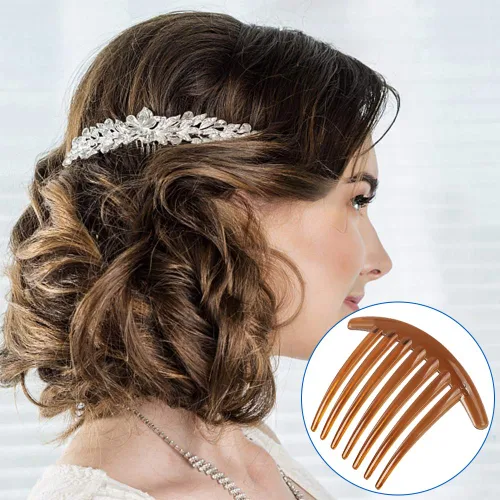 Vista 4 de 24 piezas de 7 dientes de giro francés peine de plástico para el cabello para el cabello de las mujeres y las niñas (negro y marrón)