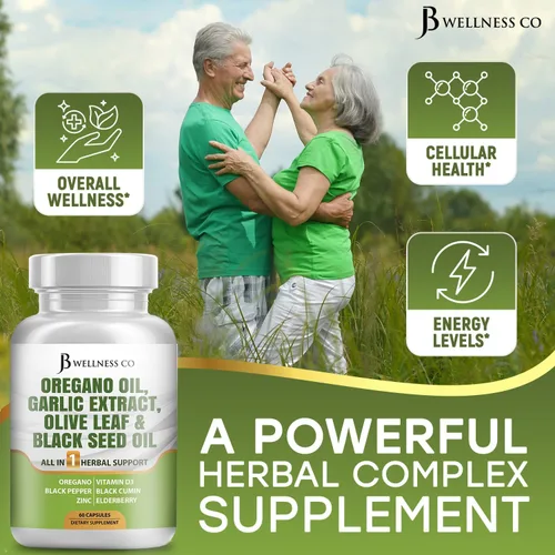 Vista 5 de JB Wellness Aceite de orégano, extracto de ajo, hoja de olivo, con astrágalo, suplemento de apoyo inmunológico y salud digestiva para mujeres