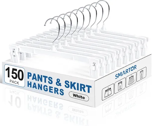 Vista 11 de Perchas para falda Smartor Perchero para pantalones con clips Disponible en paquetes de 10, 30, 60 Ahorro de espacio Duraderas Clips