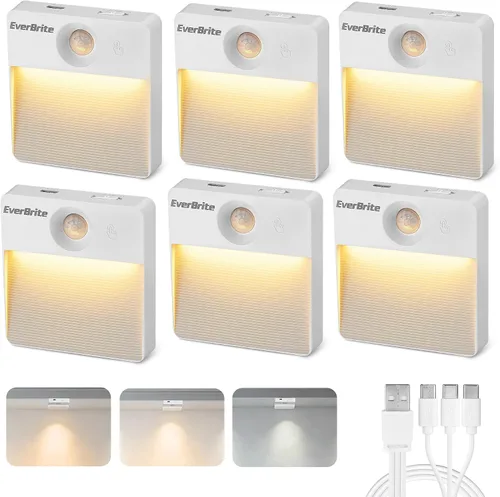 Vista 11 de EverBrite Luz Nocturna Recargable con Sensor de Movimiento LED Redonda, Luz Nocturna LED Activada por Movimiento con 3 Modos de Iluminación, Control