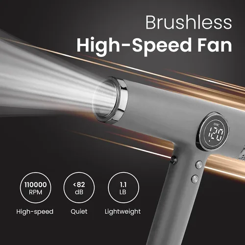 Vista 5 de Secador de pelo para salón-1800W de alta velocidad potente secador de pelo con calor turbo ligero a110,000 RPM para secado rápido, negro
