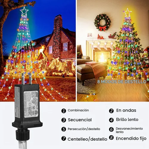 Vista 4 de Luces de estrella para decoración de Navidad al aire libre, 320 LED, 16.4 pies, luces de cadena para árbol de Navidad con topper de estrella