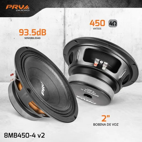 Vista 2 de PRV AUDIO 8MB450-4 v2 8" Altavoz de bajos medios 4 ohmios Altavoz de audio profesional 93.5dB 450 vatios Bobina de voz de 2" (individual)