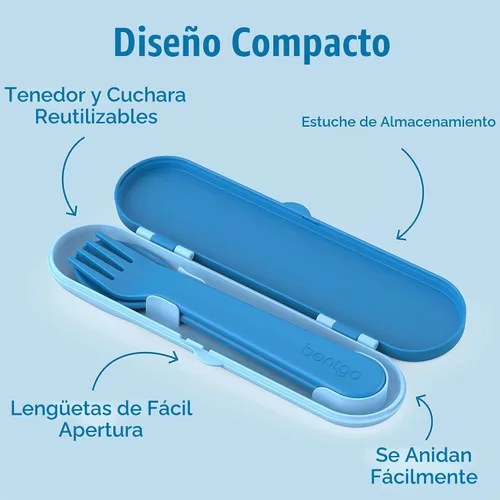 Vista 9 de Bentgo® Lonchera Chill para niños (verde/azul marino) con utensilios de plástico reutilizables para niños (azul)