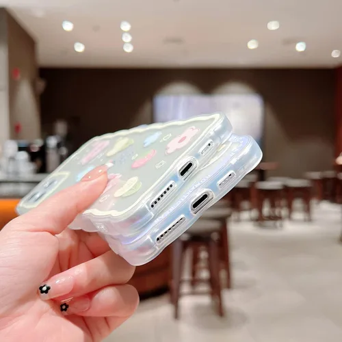 Vista 7 de Funda compatible con iPhone 11 Pro Max, bonito diseño de caricaturas florales de oso de fresa para mujeres y niñas, funda estética kawaii delgada