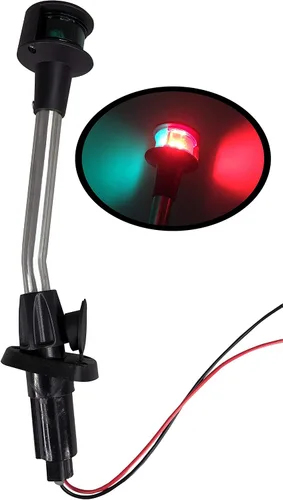 Vista 9 de Pactrade Marine Luces de proa para barcos incandescentes - Luces de navegación de barco rojas y verdes con base extraíble - Polo angular de 12