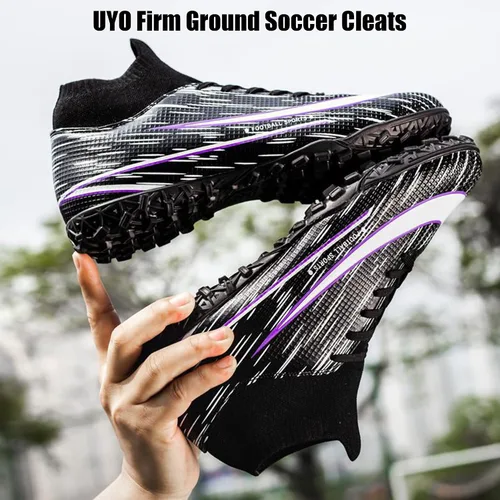 Vista 8 de Men's Soccer Shoes Football Cleats Indoor High-Tops Lace-Up Non-Slip Spikes Turf Boots