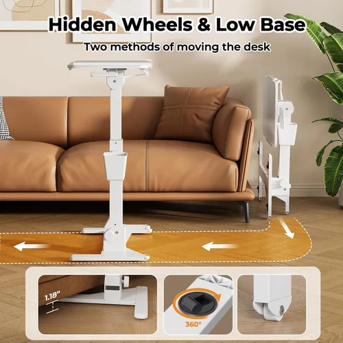 Vista 7 de JOY worker Mesa plegable de vidrio para sobrecama, escritorio ajustable en vidrio blanco