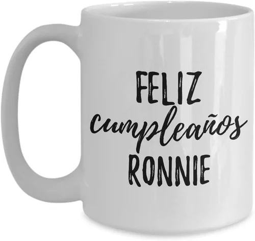 Vista 9 de Feliz Cumpleanos Ronnie Mug Spanish Happy Birthday Personalized Name Gift Coffee Tea Cup 11 oz