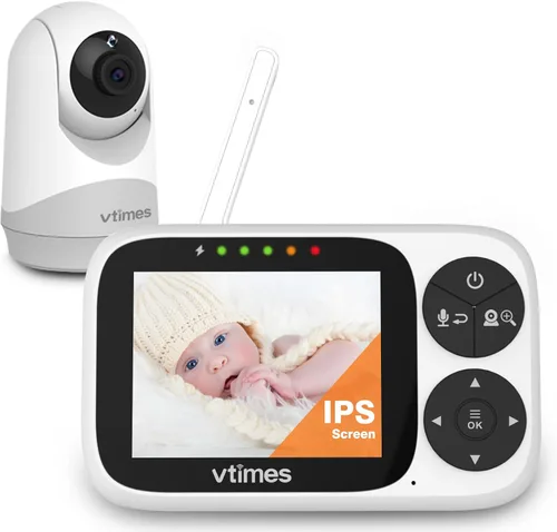 Vista 10 de VTimes Monitor de bebé con cámara y audio, monitor de video para bebé, sin wifi, visión nocturna, pantalla LCD de 2.4", monitor de cámara portátil