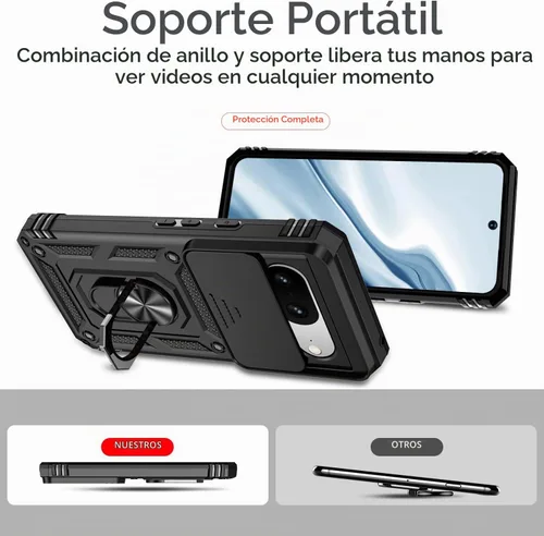 Vista 7 de Funda para Google Pixel 8 con cubierta deslizante para cámara con protector de pantalla HD [grado militar de 16 pies probada en caídas] Funda Negro