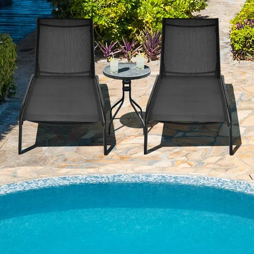 Vista 4 de COSTWAY Tumbona para exteriores con ruedas, silla de bronceado ajustable de 6 posiciones con marco de aluminio estable, silla de descanso portátil