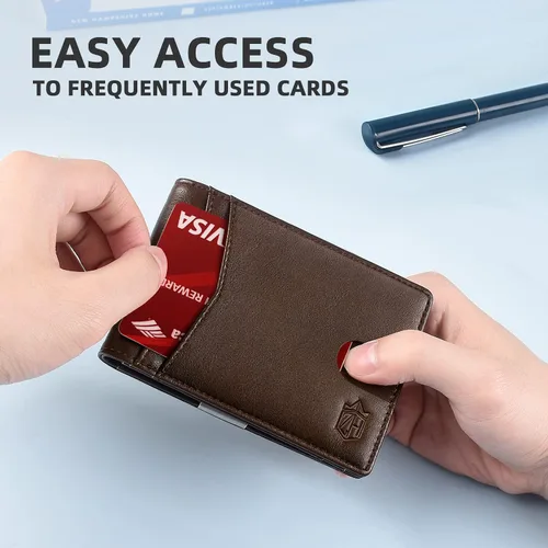 Vista 98 de Zitahli - Carteras delgadas con clip para dinero para hombre, tarjetero minimalista, de cuero, plegable, con bloqueo RFID, cartera de bolsillo