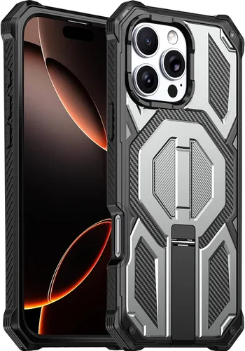 Vista 18 de Funda magnética para iPhone 15 con soporte y protector de pantalla [compatible con Magsafe] antideslizante, cuerpo completo, doble capa, resistente