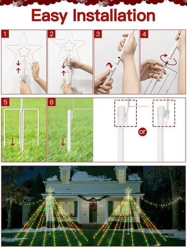 Vista 7 de Luces de árbol de Navidad para exteriores, 340 luces LED de decoración de Navidad con estrella superior, luz de Navidad impermeable IP67 con 16