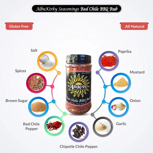 Vista 2 de AlbuKirky Seasonings Red Chile BBQ Rub - Hatch Chile rojo, sin gluten, sin MSG - 12 onzas