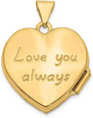 Vista 3 de Medallón de corazón sólido de oro amarillo de 14 quilates con desplazamiento Love You Always