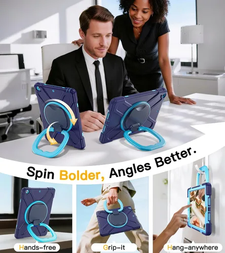 Vista 4 de BRAECN Funda para iPad de 9ª/8ª/7ª generación, resistente funda de silicona apta para niños con soporte plegable/asa para lápices, correa de hombro