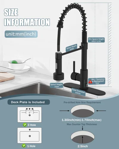 Vista 6 de Llave de cocina negra con luz LED, llave de cocina con dispensador de jabón, llave para fregadero de cocina, llave de cocina de acero inoxidable